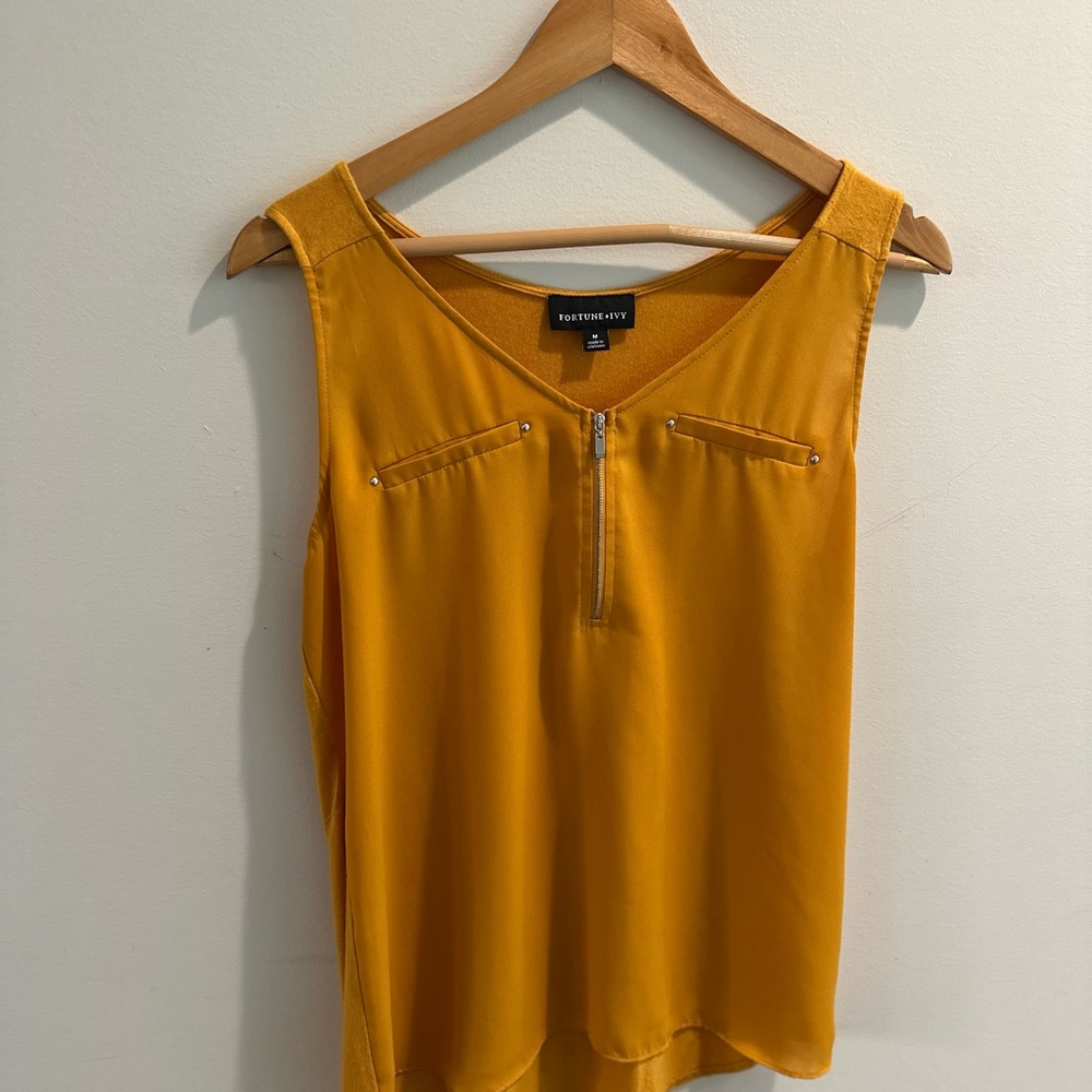 Fortune & Ivy Yellow Sleeveless Tank Top with V-Neck Neckline